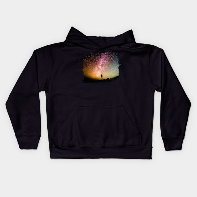 Aurora Night Sky with silhouette people Kids Hoodie by Ginstore